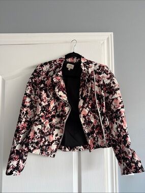 Wilfred Floral Cropped Moto Jacket - Pink/Black/White